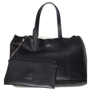 Furla New XL Black Leather Satchel w Matching Wallet